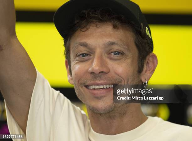 Valentino Rossi of Italy smiles during the "Number 46 retirement ceremony with Carmelo Ezpeleta & Valentino Rossi" during the MotoGP of Italy -...