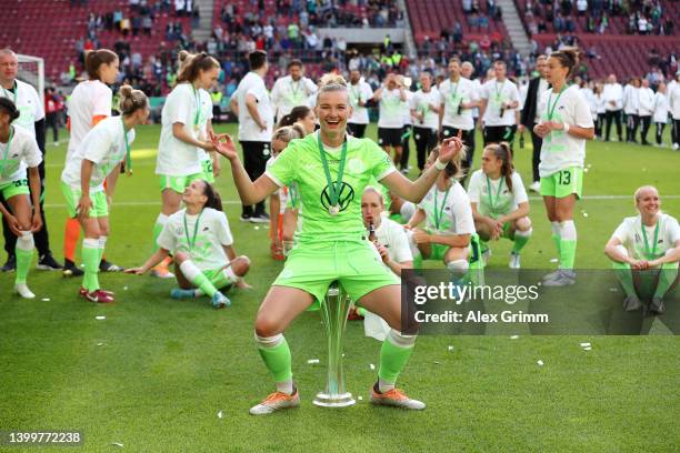 Alexandra Popp of VfL Wolfsburg celebrates with the DFB-Pokal Frauen after their sides victory during the Women's DFB Cup final match between VfL...