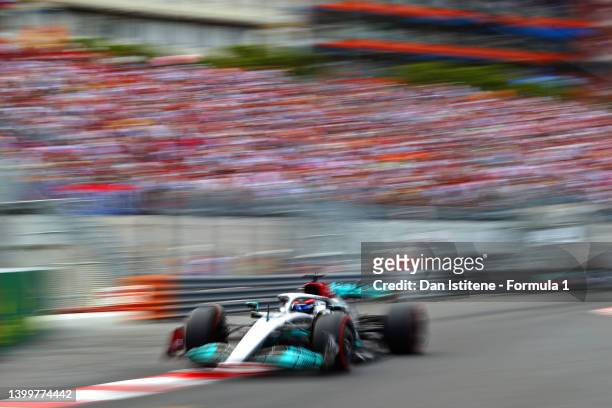 George Russell of Great Britain driving the Mercedes AMG Petronas F1 Team W13 during qualifying ahead of the F1 Grand Prix of Monaco at Circuit de...