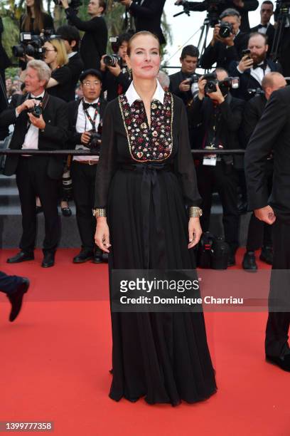 Carole Bouquet attends the closing ceremony red carpet for the 75th annual Cannes film festival at Palais des Festivals on May 28, 2022 in Cannes,...