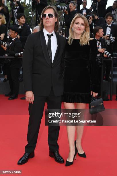 Felix Van Groeningen and Charlotte Vandermeersch attend the closing ceremony red carpet for the 75th annual Cannes film festival at Palais des...