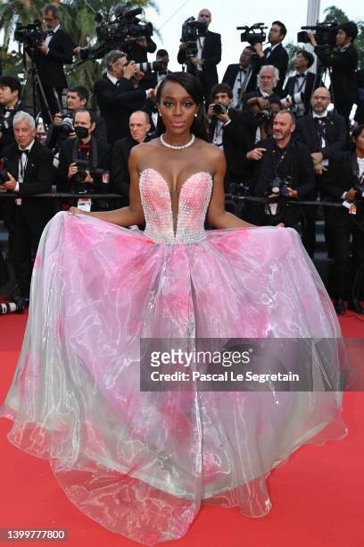 Aja Naomi King attends the closing ceremony red carpet for the 75th annual Cannes film festival at Palais des Festivals on May 28, 2022 in Cannes,...