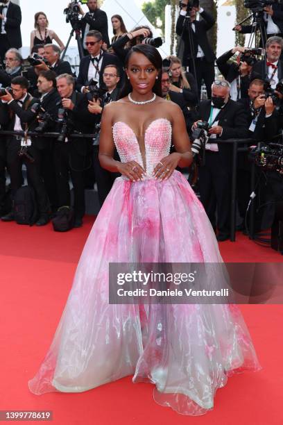 Aja Naomi King attends the closing ceremony red carpet for the 75th annual Cannes film festival at Palais des Festivals on May 28, 2022 in Cannes,...