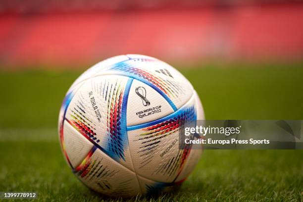 Al Rihla, Adidas official match ball of FIFA World CUP Qatar 2022 in detail during the training session of Argentina at San Mames on May 28 in...