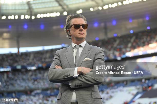Steve McManaman, Former Liverpool FC and Real Madrid player looks on prior to the UEFA Champions League final match between Liverpool FC and Real...