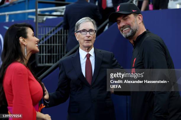 John Henry, Owner of Liverpool with their wife Linda Pizzuti Henry embrace Juergen Klopp, Manager of Liverpool prior to the UEFA Champions League...
