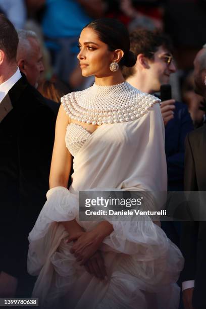 Jury member Deepika Padukone attends the closing ceremony red carpet for the 75th annual Cannes film festival at Palais des Festivals on May 28, 2022...