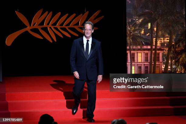 President of the Jury Vincent Lindon arrives on stage during the closing ceremony for the 75th annual Cannes film festival at Palais des Festivals on...