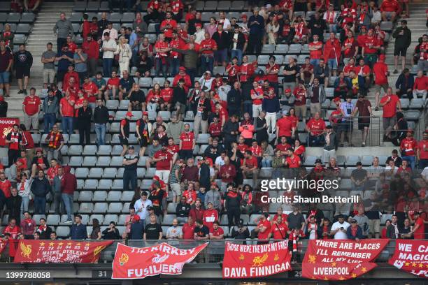 General view of empty seats in the Liverpool end of the Stade de France, as kick off is delayed due to fans queuing outside of the stadium prior to...