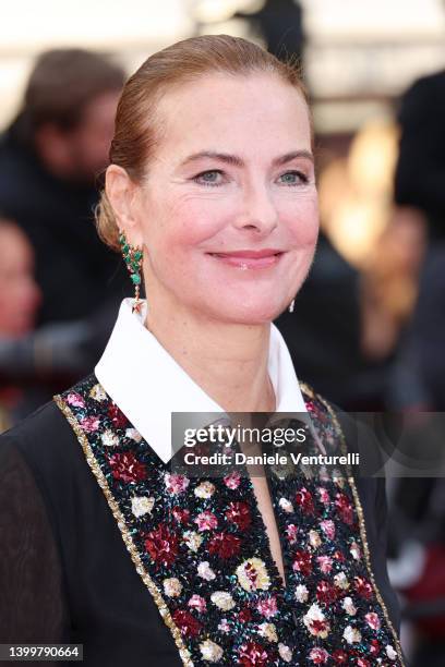 Carole Bouquet attends the closing ceremony red carpet for the 75th annual Cannes film festival at Palais des Festivals on May 28, 2022 in Cannes,...