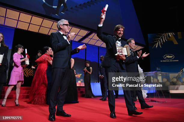 Ruben Ostlund is awarded The Palme d’or for "TRIANGLE OF SADNESS" by President of the Jury of the 75th Cannes Film Festival Vincent Lindon and...