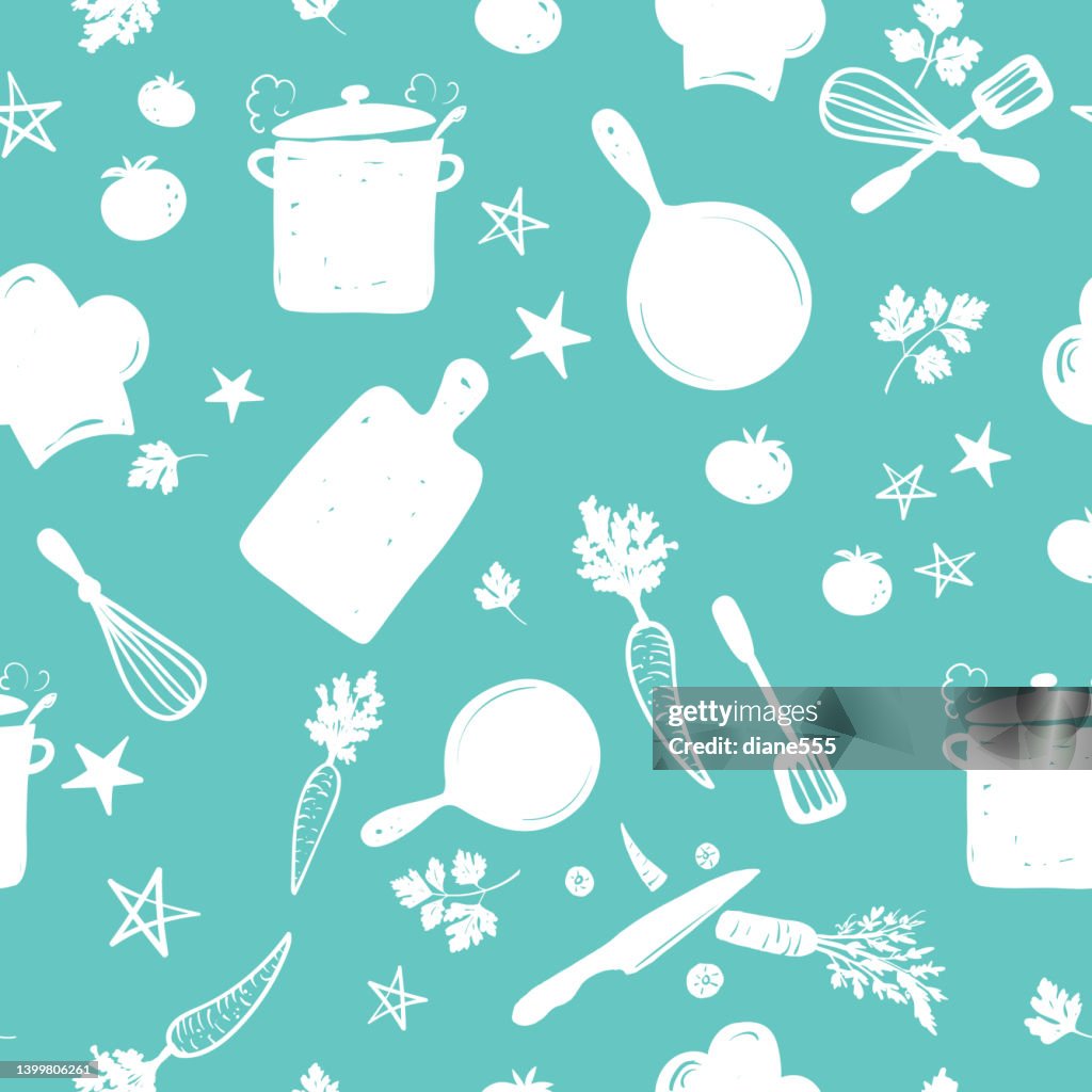 Coking Pattern Cute Doodled Seamless Cooking Pattern High-Res Vector Graphic - Getty ...