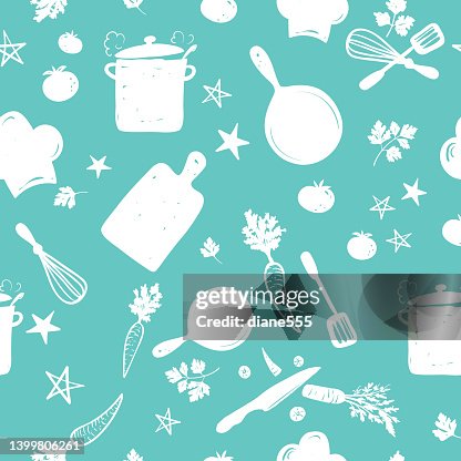 Cookink Pattern Cute Doodled Seamless Cooking Pattern High-Res Vector Graphic - Getty ...