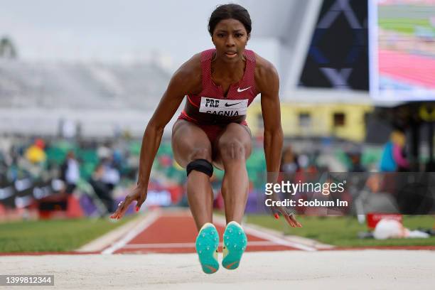 Khaddi Sagnia of Sweden competes in the women's long jump during the Wanda Diamond League Prefontaine Classic at Hayward Field on May 28, 2022 in...