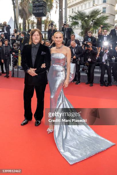 Norman Reedus and Diane Kruger attend the closing ceremony red carpet for the 75th annual Cannes film festival at Palais des Festivals on May 28,...