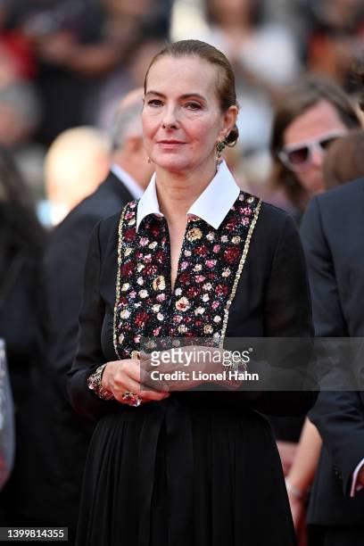 Carole Bouquet attends the closing ceremony red carpet for the 75th annual Cannes film festival at Palais des Festivals on May 28, 2022 in Cannes,...