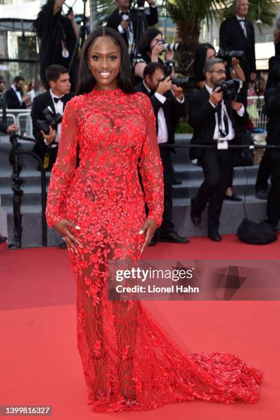 Maïmouna Doucoure attends the closing ceremony red carpet for the 75th annual Cannes film festival at Palais des Festivals on May 28, 2022 in Cannes,...
