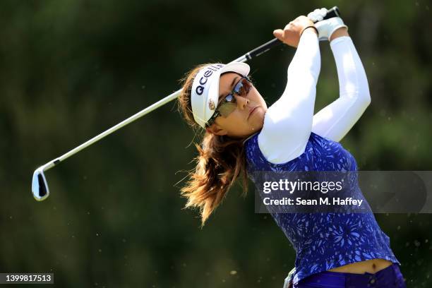 Jenny Shin of South Korea hits a drive from the 8th tee during the Bank of Hope LPGA Match-Play Hosted by Shadow Creek at Shadow Creek Golf Course on...