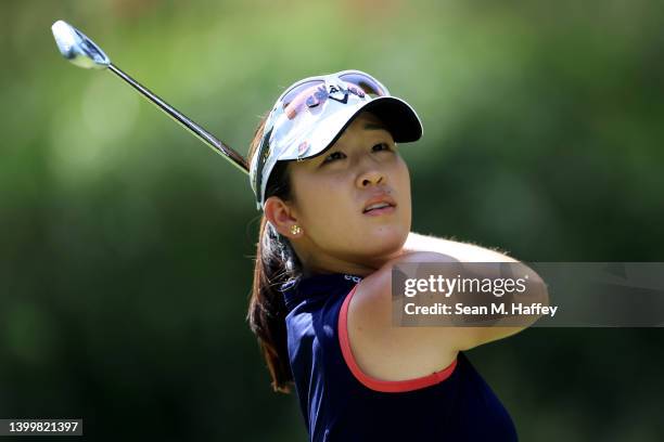 Jenny Shin of South Korea watches a shot at the 7th hole during the Bank of Hope LPGA Match-Play Hosted by Shadow Creek at Shadow Creek Golf Course...