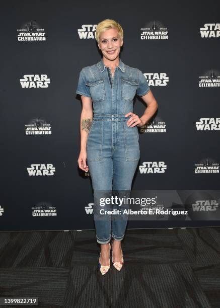 Katee Sackhoff attends the panel for “The Mandalorian” series at Star Wars Celebration in Anaheim, California on May 28, 2022.