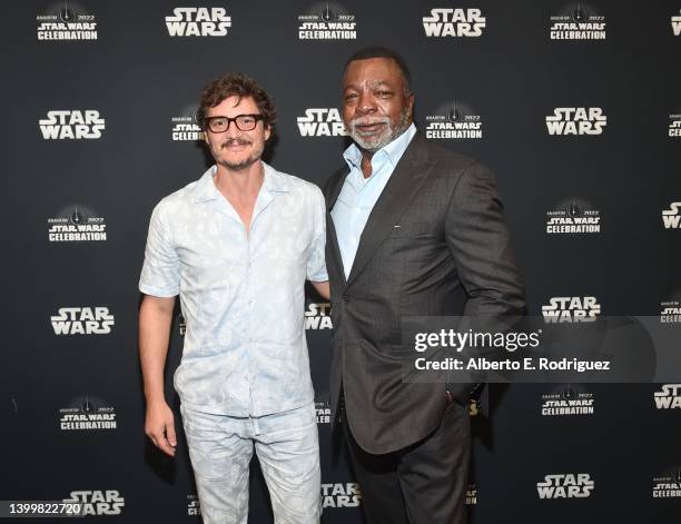 Pedro Pascal and Carl Weathers attend the panel for “The Mandalorian” series at Star Wars Celebration in Anaheim, California on May 28, 2022.