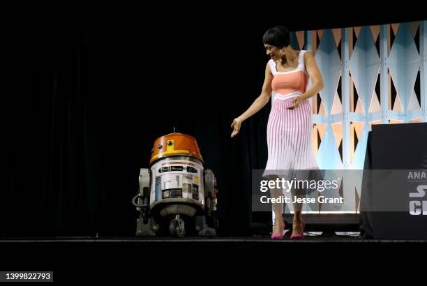 Rosario Dawson attends the panel for “The Mandalorian” series at Star Wars Celebration in Anaheim, California on May 28, 2022.