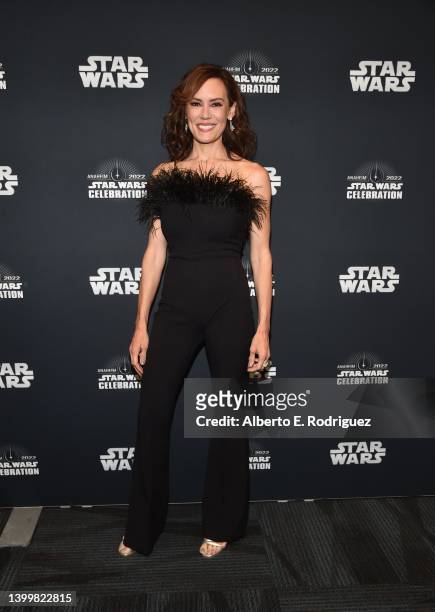 Emily Swallow attends the panel for “The Mandalorian” series at Star Wars Celebration in Anaheim, California on May 28, 2022.