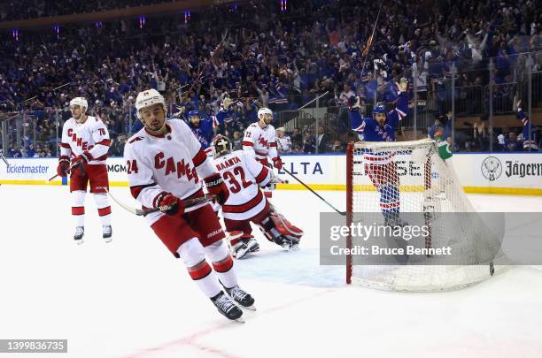 Tyler Motte of the New York Rangers celebrates is first period goal against the Carolina Hurricanes in Game Six of the Second Round of the 2022...