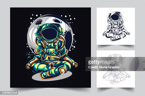astronaut yoga logo - journey logo stock illustrations