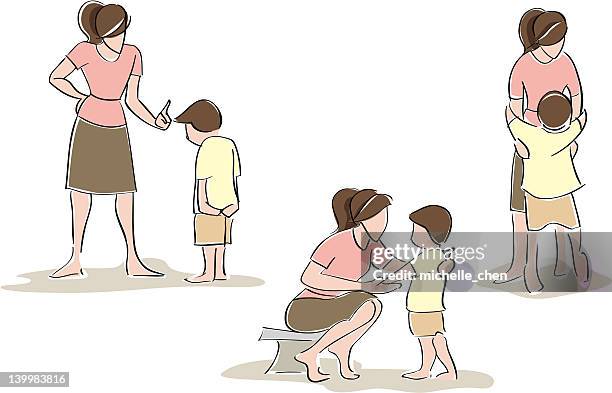 stockillustraties, clipart, cartoons en iconen met mother and son, gestural - kids hugging mom cartoon