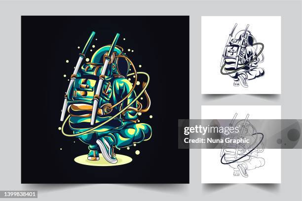 astronaut squat logo - spacecraft engineer stock illustrations