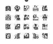 Bronchitis. Sick lungs. Headache and drowsiness. Runny nose. Health care, medical and medicine. Vector Solid Icons. Simple Pictogram