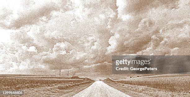 nebraska storm clouds over farm fields - country road vector stock illustrations