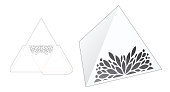 Tetrahedon box with stenciled mandala die cut template and 3D mockup