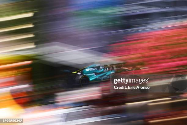 Lance Stroll of Canada driving the Aston Martin AMR22 Mercedesduring qualifying ahead of the F1 Grand Prix of Monaco at Circuit de Monaco on May 28,...