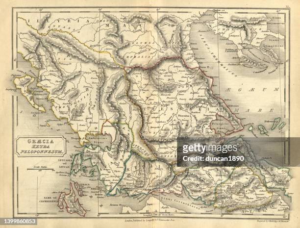antique map of ancient greece, graecia extra peloponnesum, history - ancient stock illustrations