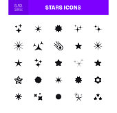 Stars Icons. Black Series. The set contains icons as Sparkle, Falling Star, firework, Twinkle, Glow, Star Shape, Celebritie,