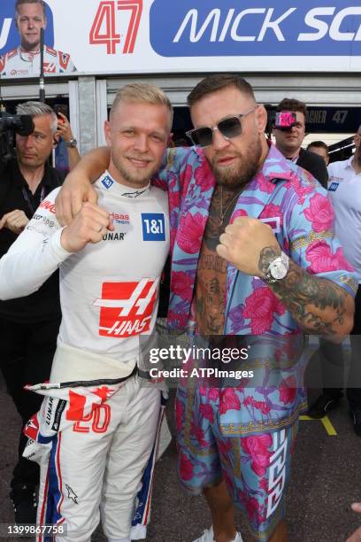 Conor Anthony McGregor, Irish professional mixed martial artist with Kevin Magnussen seen during the F1 Grand Prix of Monaco at circuit de Monaco on...