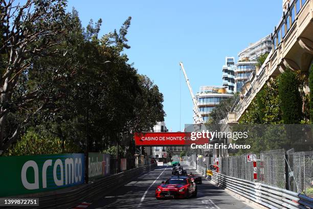 The FIA Safety Car leads the field during the Round 5:Monte Carlo Feature race of the Formula 2 Championship at Circuit de Monaco on May 29, 2022 in...