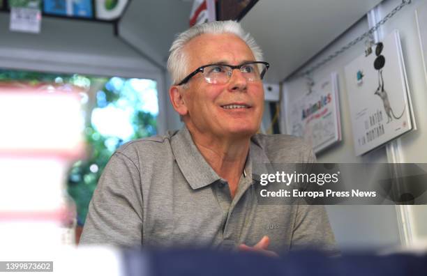 Judge Baltasar Garzon signs books at the Libreria Letras booth at the 2022 Book Fair in El Retiro Park on May 28 in Madrid, Spain. The Madrid Book...