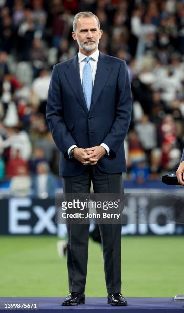 King Felipe of Spain during the trophy ceremony following the UEFA Champions League final match between Liverpool FC and Real Madrid at Stade de...