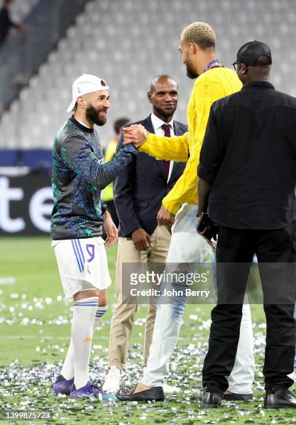 Karim Benzema of Real Madrid, Eric Abidal, French NBA champion Rudy Gobert during the celebration following the UEFA Champions League final match...