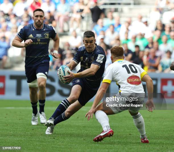 Johnny Sexton of Leinster takes on Ihaia West during the Heineken Champions Cup Final match between Leinster Rugby and La Rochelle at Stade Velodrome...