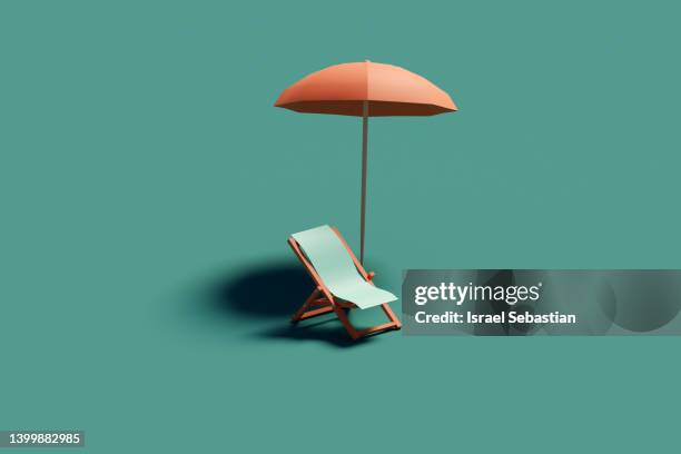 digitally generated image of a beach chair next to an umbrella. concept of vacation, relax and summer. - beach seat stock pictures, royalty-free photos & images