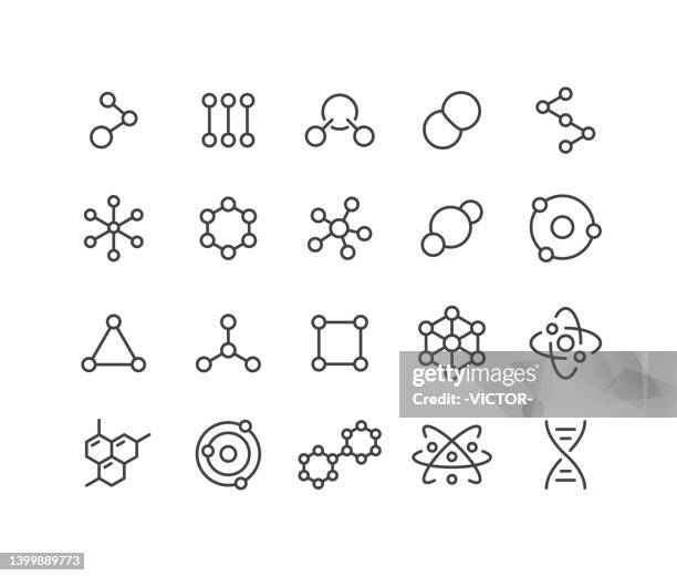 ilustraciones, imágenes clip art, dibujos animados e iconos de stock de iconos de moléculas - serie classic line - ciencia