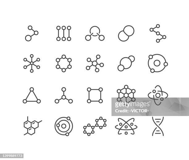 illustrazioni stock, clip art, cartoni animati e icone di tendenza di icone molecolari - serie classic line - atomo