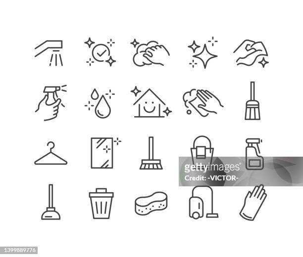 ilustraciones, imágenes clip art, dibujos animados e iconos de stock de iconos de limpieza - classic line series - higiene