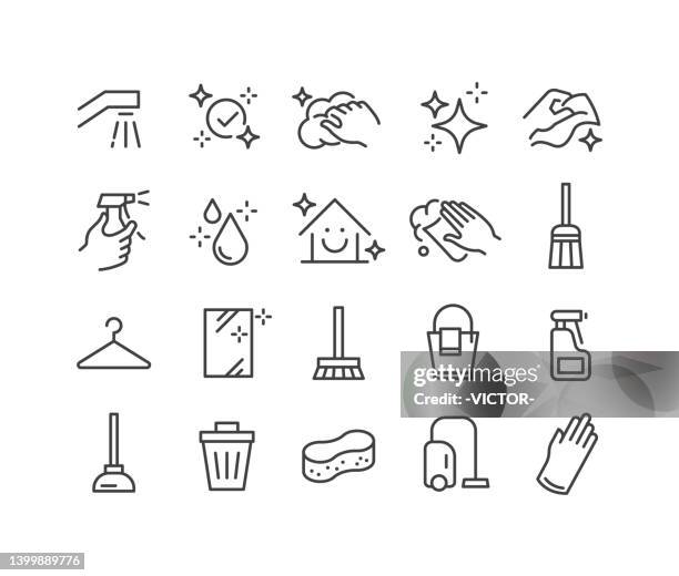 ilustrações de stock, clip art, desenhos animados e ícones de cleaning icons - classic line series - limpeza