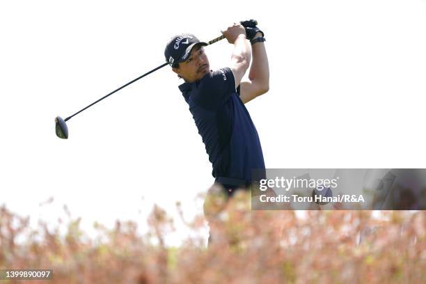 Ryo Ishikawa of Japan hits his tee shot on the 4th hole during The Open Qualifying Series, part of the Mizuno Open at JFE Setonaikai Golf Club on May...