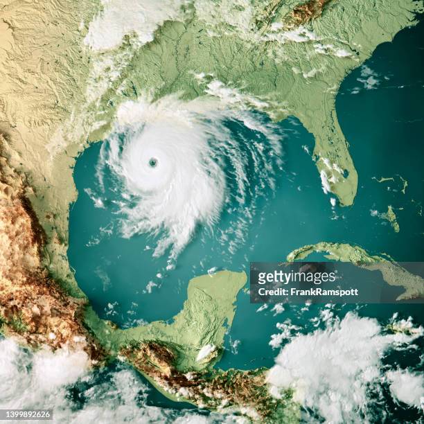 gulf of mexico cloud map hurricane laura 3d render color - hurricane laura stockfoto's en -beelden